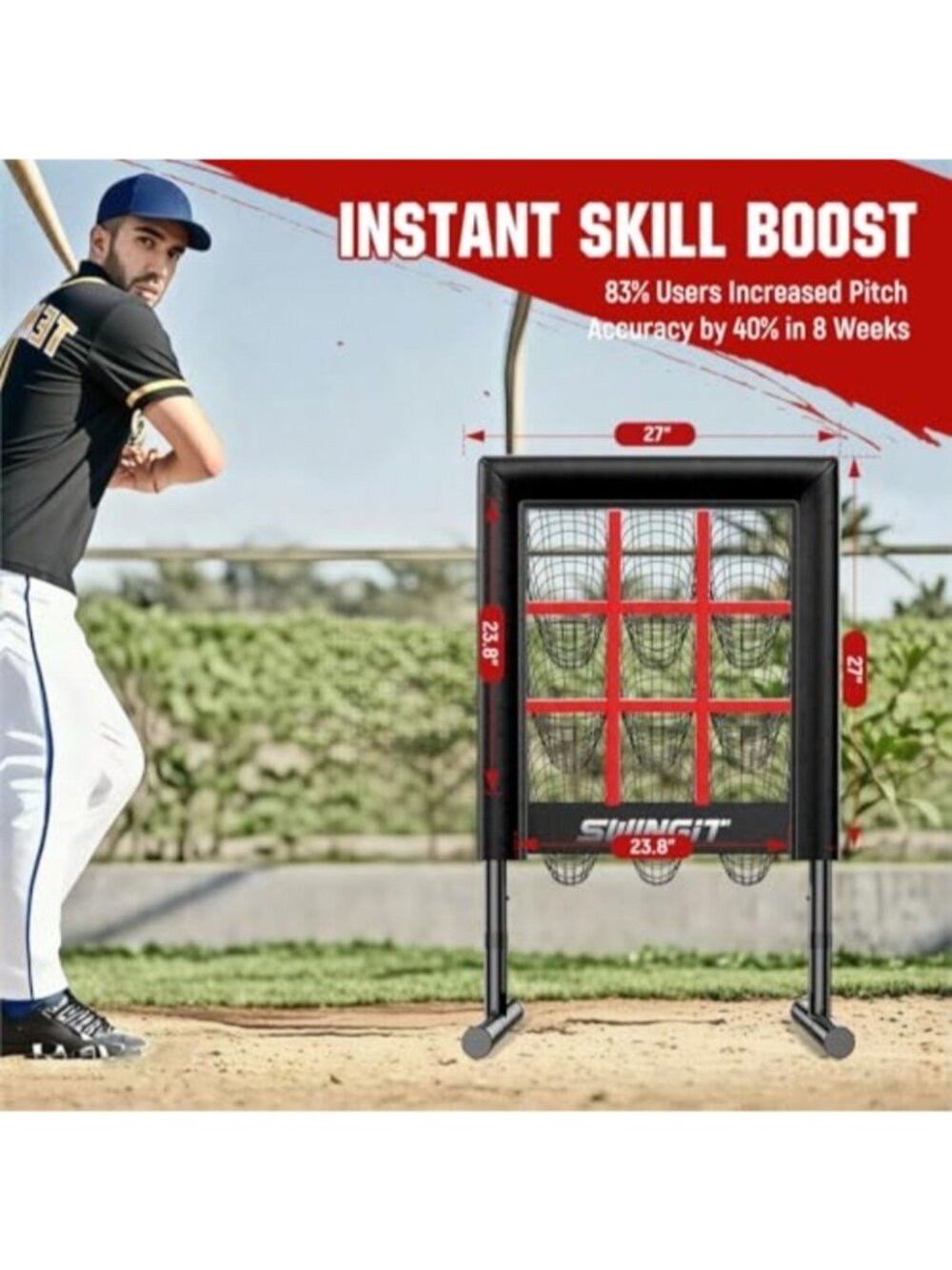 Upgraded 9 Hole Baseball Pitching Net with Strike Zone, Professional 9 Pocket So - Picture 4 of 7